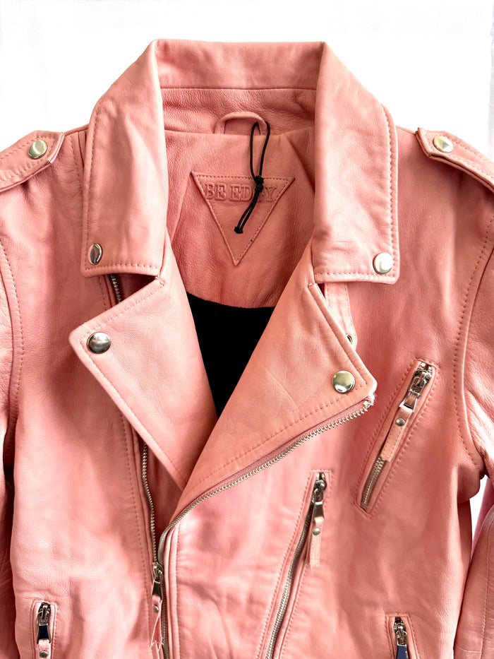 Vintage Pink Leather Biker Jacket