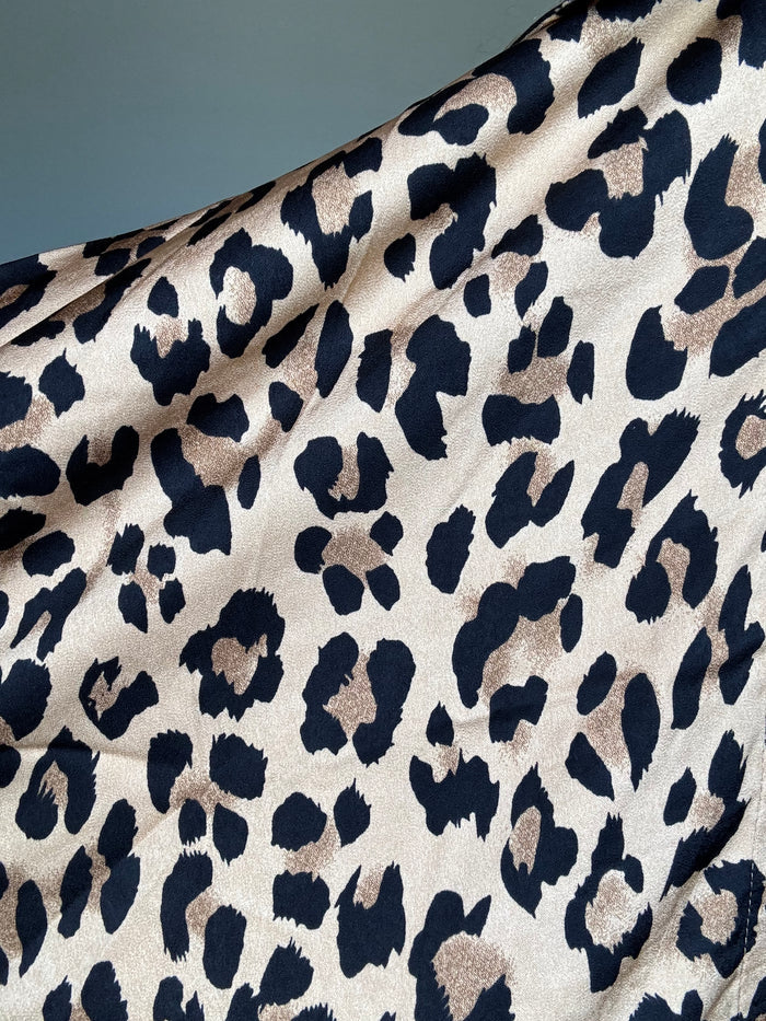 White Birch Camel Leopard Satin Button Up Shirt