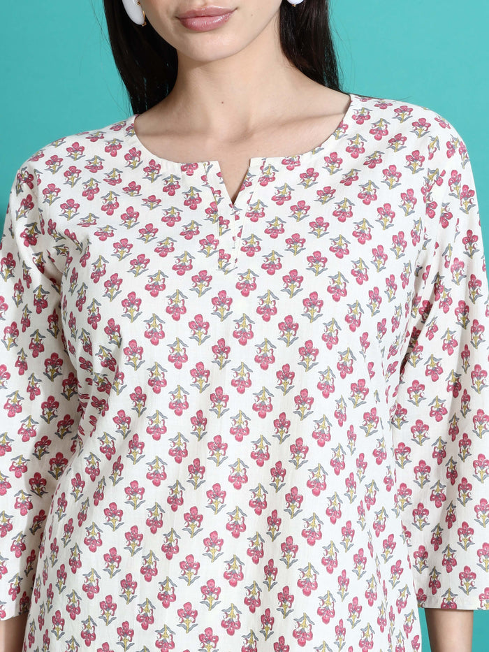 Soft White Red Cotton Pajama Set for Women