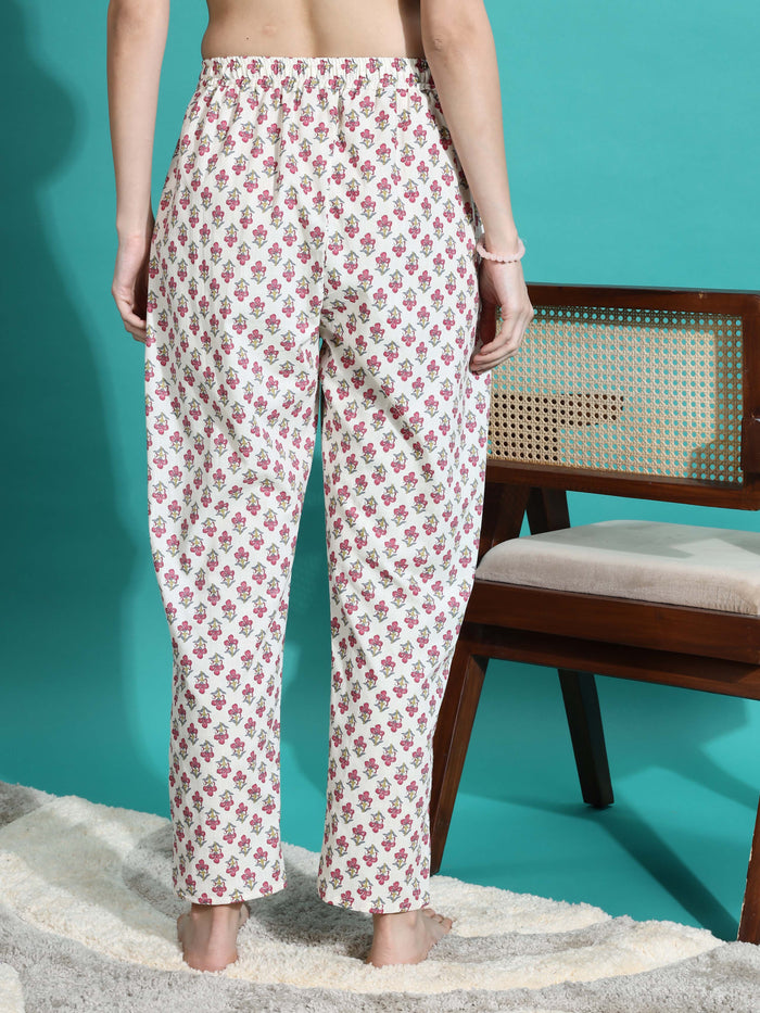 Soft White Red Cotton Pajama Set for Women