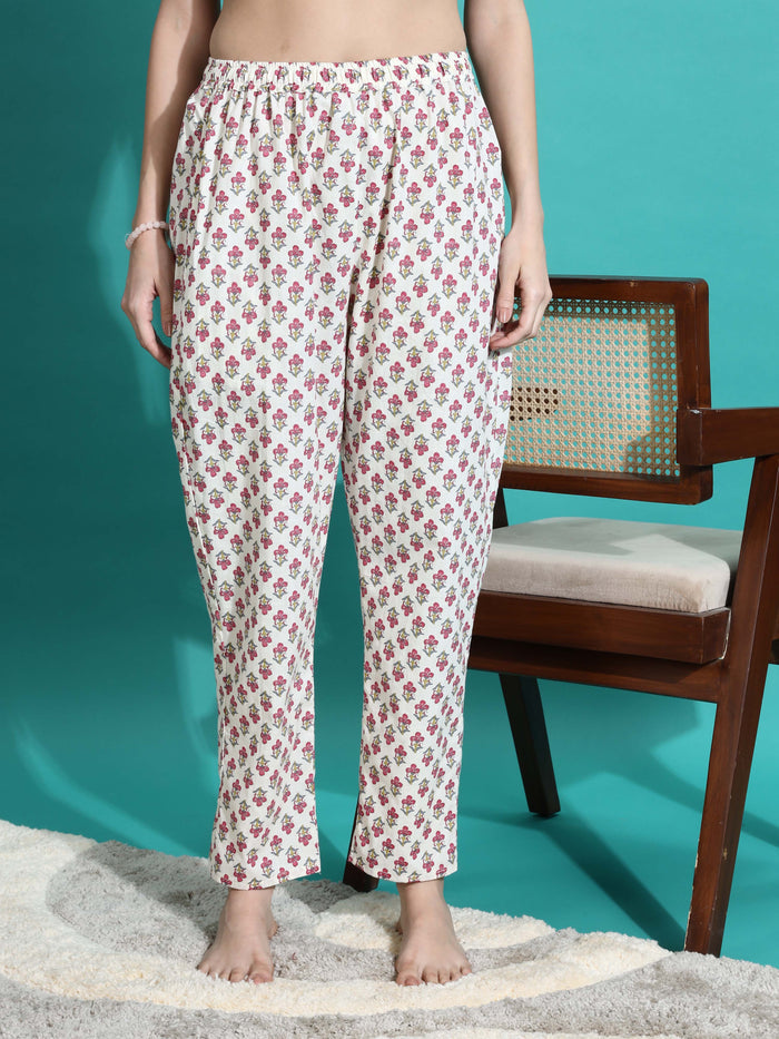Soft White Red Cotton Pajama Set for Women