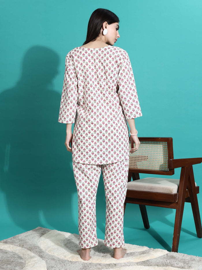 Soft White Red Cotton Pajama Set for Women