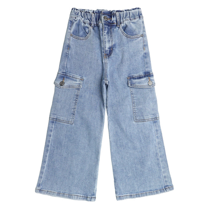Wide-leg Cargo Jeans, 18M-14T Ribbed Waist Denim Pants