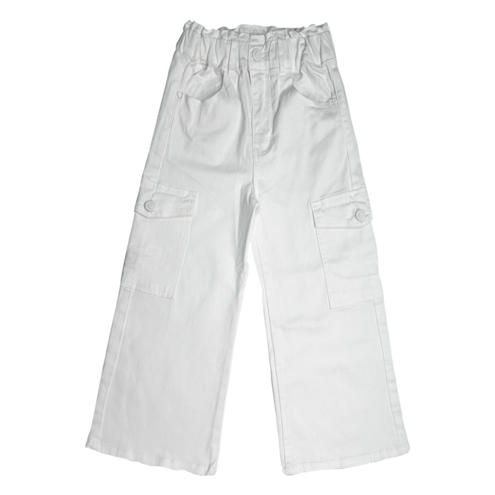 Wide-leg Cargo Jeans, 18M-14T Ribbed Waist Denim Pants