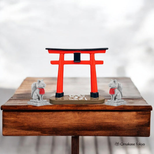 YARDWE Miniature Torii Gate & Fox Figurine