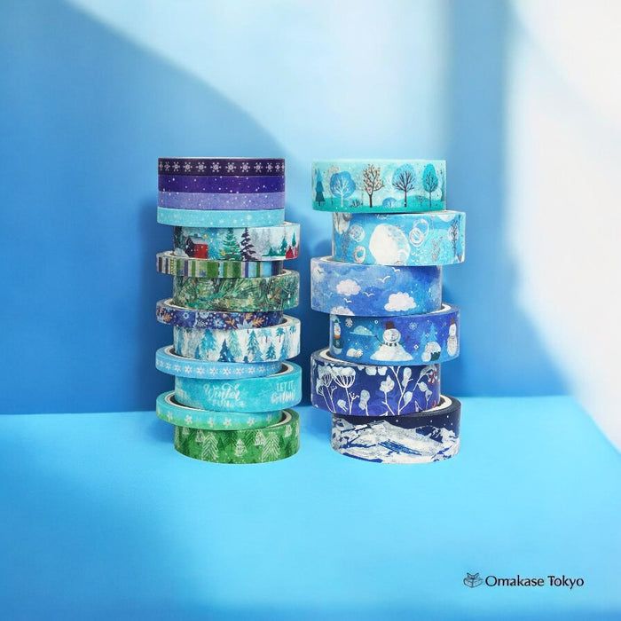 YUBX Winter Masking Tape Set – Blue Snowflake (19 Rolls)