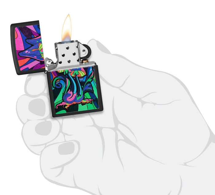 Zippo Black Light Trippy Mushgroom Black Matte 48386