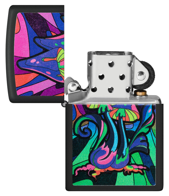 Zippo Black Light Trippy Mushgroom Black Matte 48386