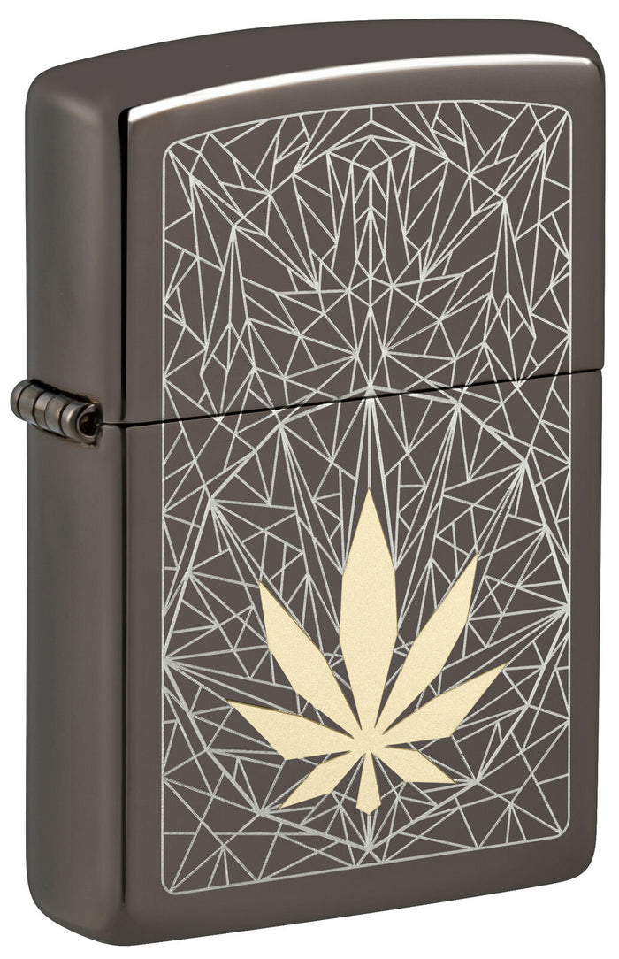 Zippo Cannabis Design Laser Two Tone Black Ice 48384