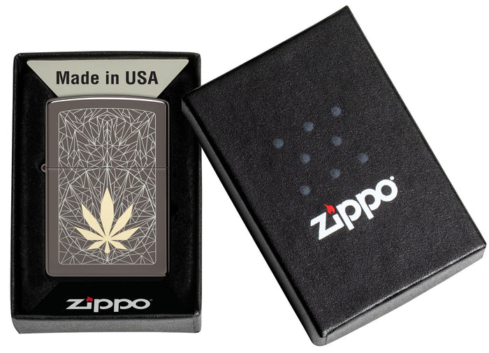 Zippo Cannabis Design Laser Two Tone Black Ice 48384