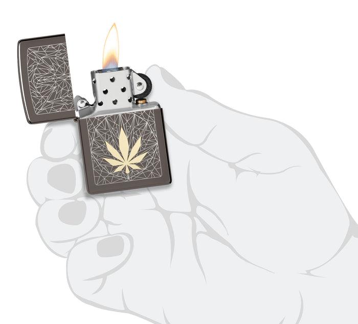 Zippo Cannabis Design Laser Two Tone Black Ice 48384