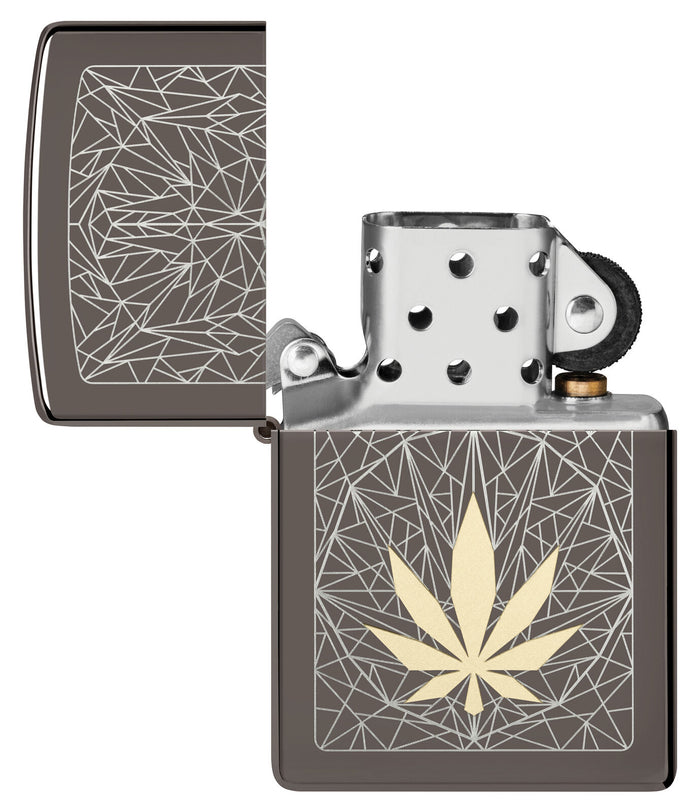 Zippo Cannabis Design Laser Two Tone Black Ice 48384