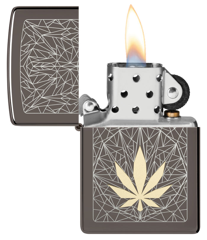Zippo Cannabis Design Laser Two Tone Black Ice 48384
