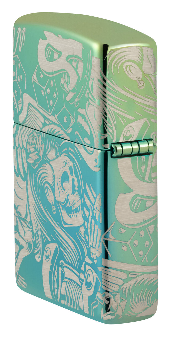 Zippo Laser 360° Tattoo Theme Design High Polish Teal 48410