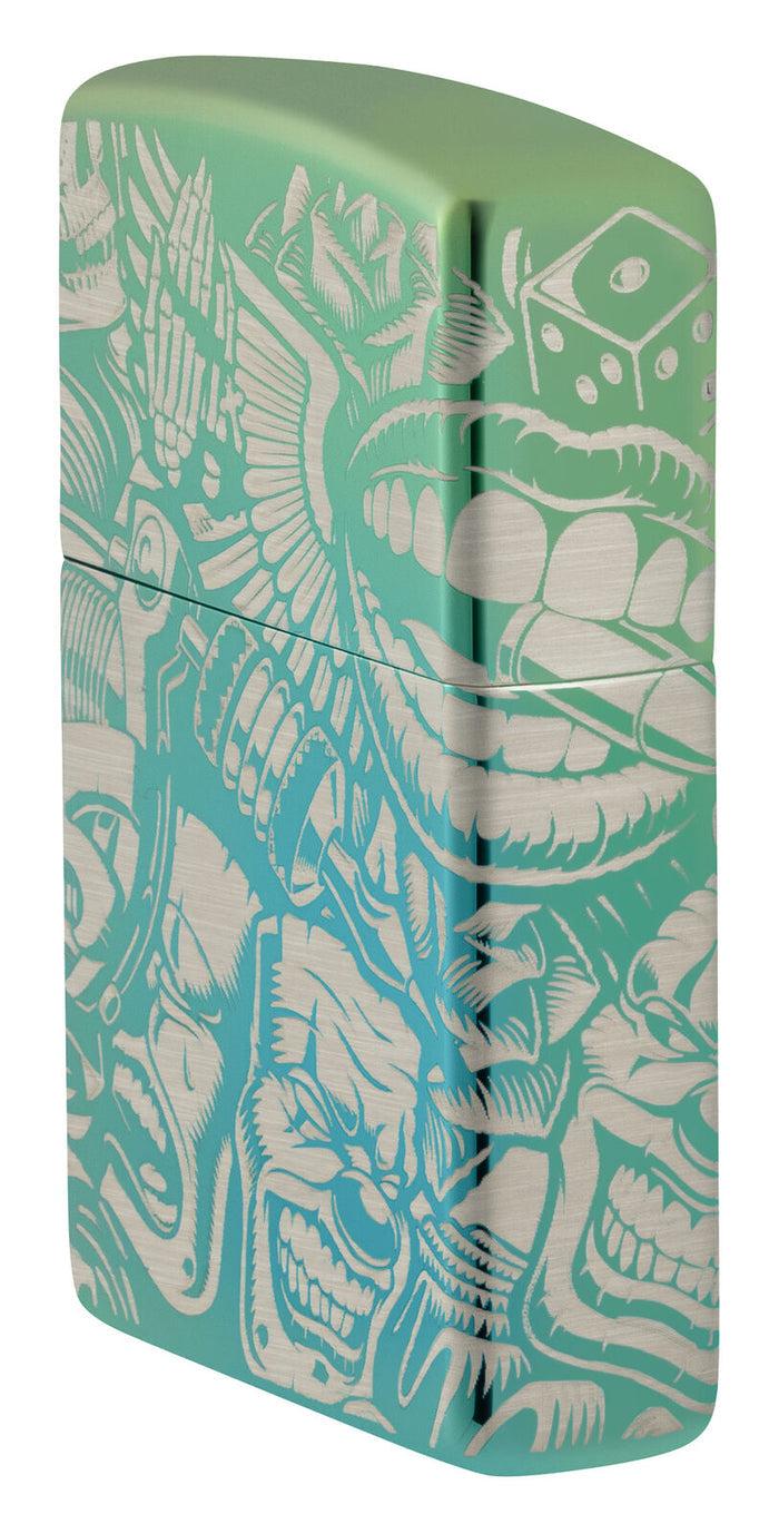 Zippo Laser 360° Tattoo Theme Design High Polish Teal 48410