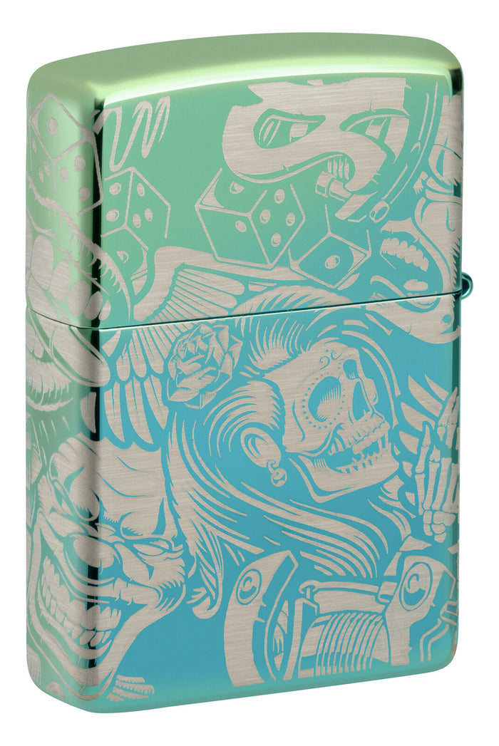 Zippo Laser 360° Tattoo Theme Design High Polish Teal 48410