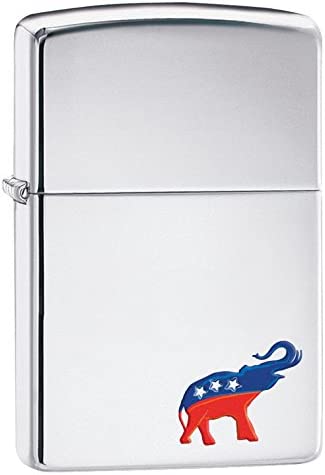 Zippo Republican Elephant Pocket Lighter, High Polish Chrome 29072