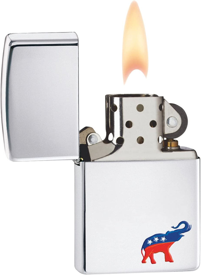 Zippo Republican Elephant Pocket Lighter, High Polish Chrome 29072