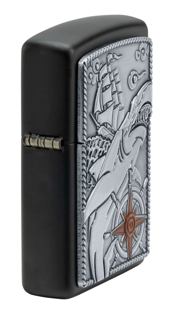 Zippo Ship Shark Emblem Design Black Matte 48120