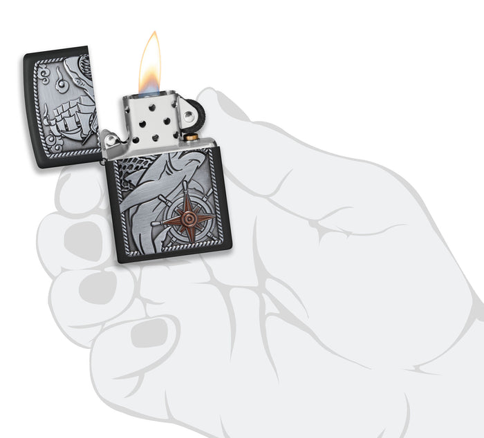 Zippo Ship Shark Emblem Design Black Matte 48120