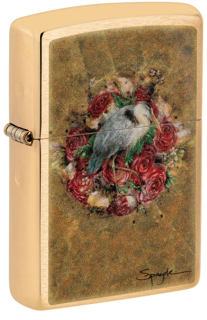Zippo Spazuk Bird and Roses Design Brushed Brass 48329