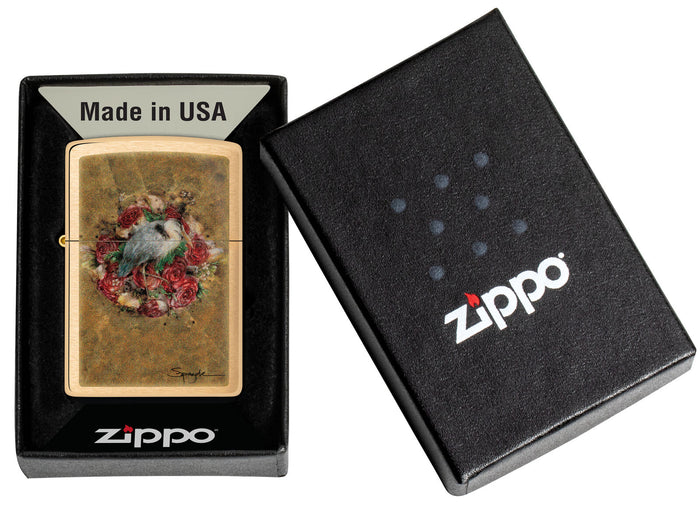 Zippo Spazuk Bird and Roses Design Brushed Brass 48329