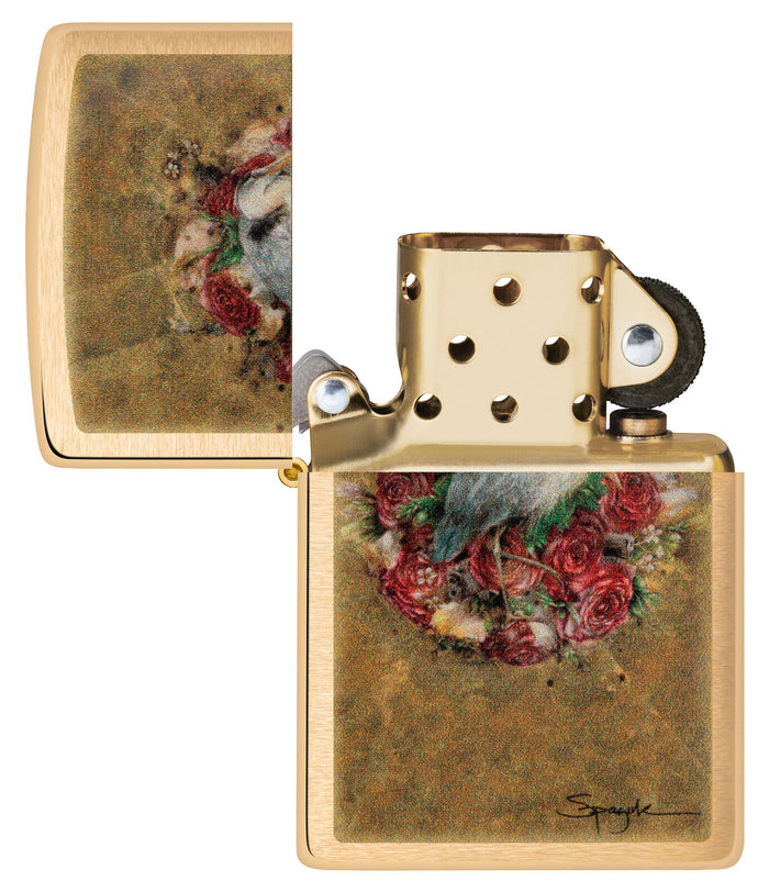 Zippo Spazuk Bird and Roses Design Brushed Brass 48329