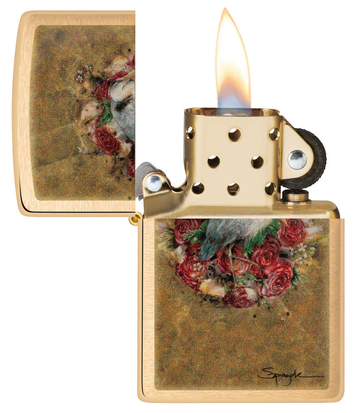 Zippo Spazuk Bird and Roses Design Brushed Brass 48329